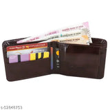 Brown PU leather men's casual-formal wallet with 2 compartments, 3 card slots, and 2 photo containers. India origin