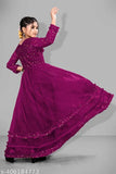 Fancy pink ethnic gown with dupatta, made of high-quality rayon fabric. Traditional Indian wear for parties or weddings, available in various sizes from 5-16 years. Origin: India