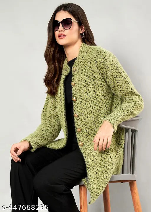Trendy modern, embroidered net wool winter sweater for women. Warm and stylish eWools apparel." (125 characters)