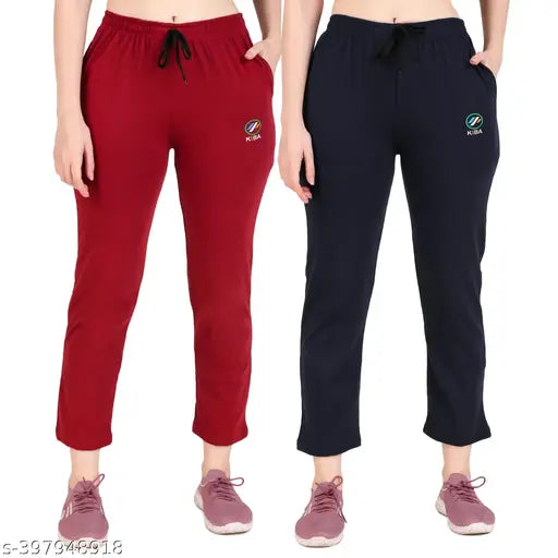 Solid cotton blend women's trackpants pack of 2, perfect for travel, sports, and casual wear. Available in various sizes S-XXL. Made in India