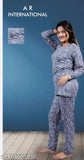 Printed cotton lycra night suit for girls with long sleeves, patterned with floral design
