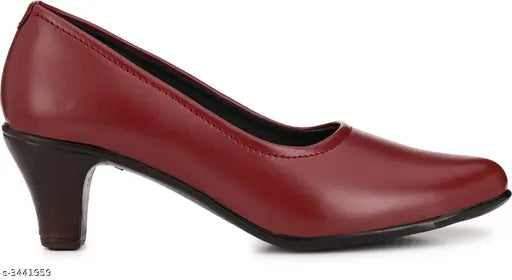 Maroon PU heels, attractive women's airmix shoes with closed back, size options: IND-4, IND-5, IND-6, IND-7 (block heel design)