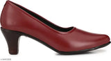 Maroon PU heels, attractive women's airmix shoes with closed back, size options: IND-4, IND-5, IND-6, IND-7 (block heel design)