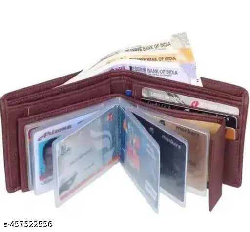 Premium leather bi-fold wallet, faux or genuine, 2 compartments, solid design, handcrafted, perfect for travel or office, organized, lightweight, stylish accessory, India origin