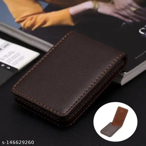 PU leather business card holder, holds 15-20 cards, solid pattern, Indian origin