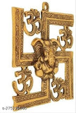 Metal gold Ganesha wall hanging with Om Swastik decorative showpiece, 22.6cm in length and 22cm high