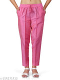 Women's Pink Poly Blend Solid Net Kurti Pant, elastic waist and side pockets, India-made