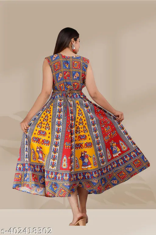 Colorful animal print cotton midi dress, sleeveless and trendy for women's daily wear, perfect summer outfit on Gillkart