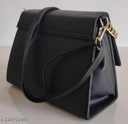 Black leather crossbody slingbag with adjustable straps, suitable for women