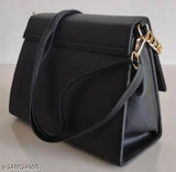 Black leather crossbody slingbag with adjustable straps, suitable for women