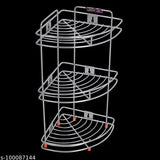 Stainless steel multipurpose storage organizer corner rack stand. Three tier dish racks for kitchen and bathroom shelf. Size: 9 x 9 x 18 inches