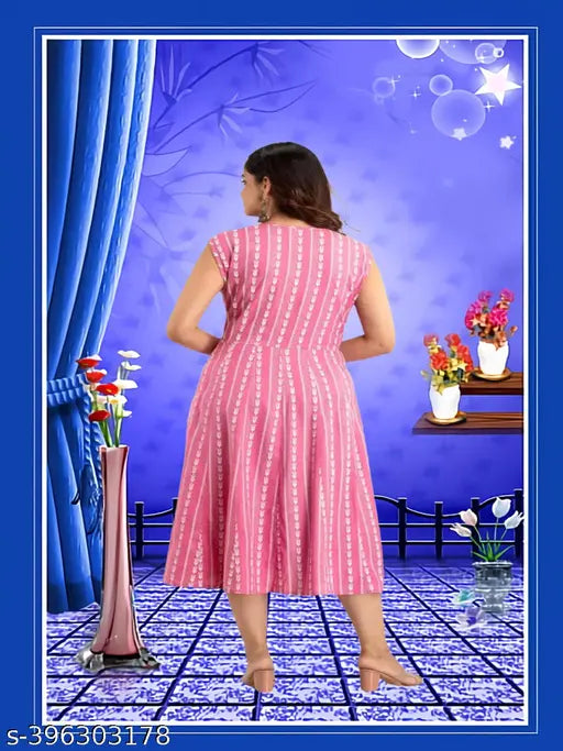 Striped rayon anarkali kurti, trendy summer wear for women in multiple sizes (S-XXXXL), India origin