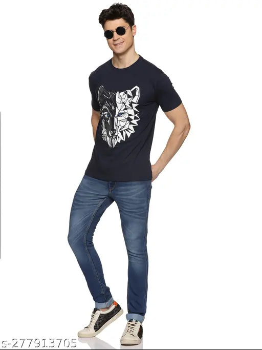 UrGear Men's black round cotton t-shirt with quirky print, short sleeves, soft and breathable, S-XXXL sizes available