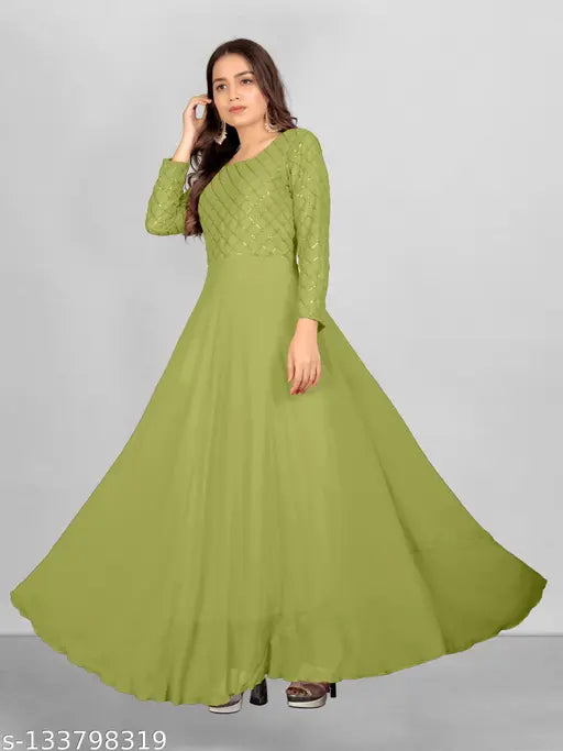 Georgette three-quarter sleeve solid kurti, Indian fashion for women's sizes S to XL