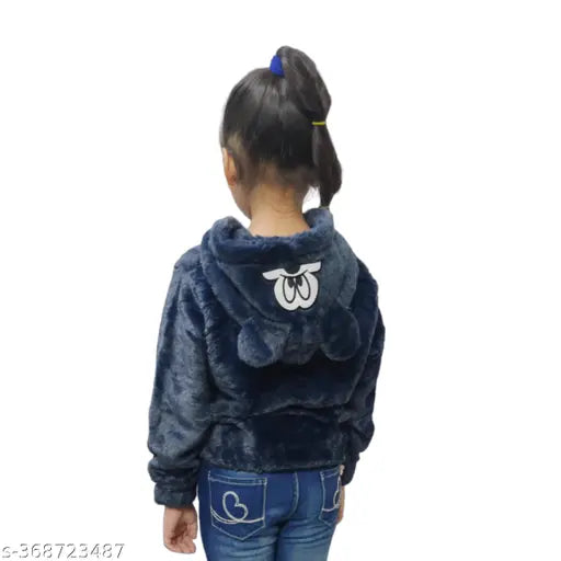 Faux fur hooded sweatshirt, polyester, self-design for kids girls (8-9yrs or 12-13yrs), Indian origin