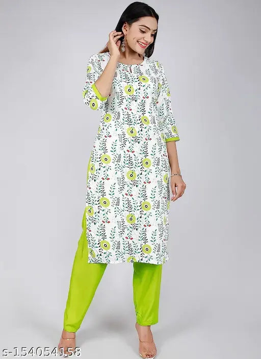 White rayon Kurta Palazzo set for women - Classic printed net three-quarter sleeve ethnic ensemble for couples in M size, India origin