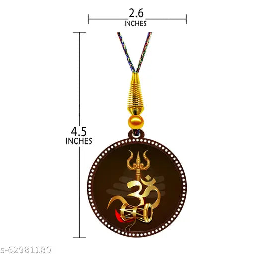 Om Shiva Divine Car Hanging/Wall Hanging - Indian-made religious idol, prelaminated glossy wooden finish for trendy car decor or wall art