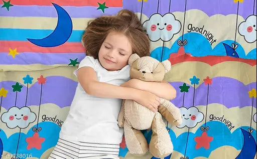 Microfiber multicolor kids bedsheet & pillow cover (90x90 inch, double), ultra-soft with cartoon design, breathable and perfect for summer nights, made in India
