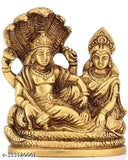 Brass metal Lakshmi Vishnu Ji Idol, intricate detail of Goddess Lakshmi and Lord Narayan (Vishnu) on altar, traditional Indian deity statue for puja and prayer spaces