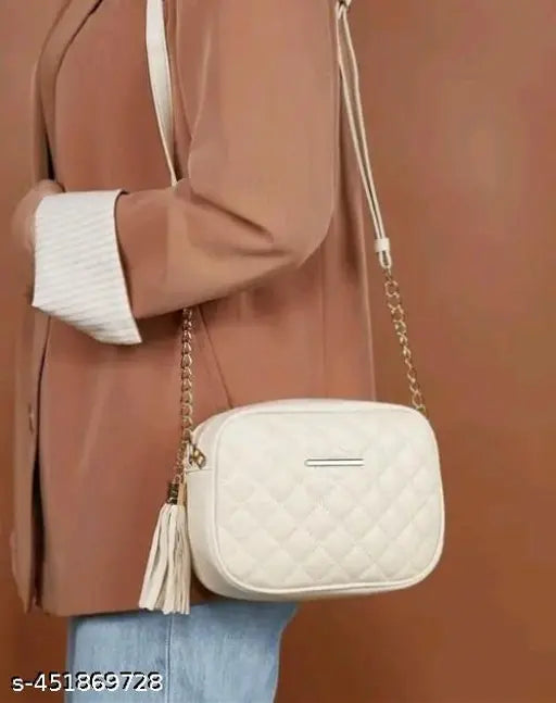 Cream quilted crossbody women's purse