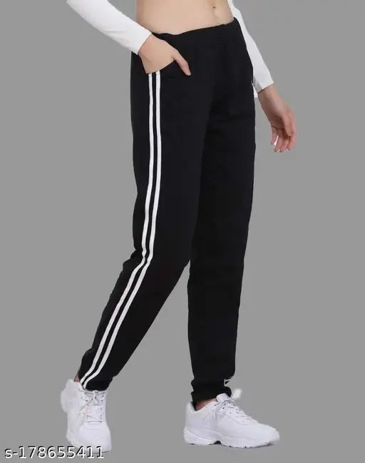Oscar women's regular fit black lower joggers with white stripes