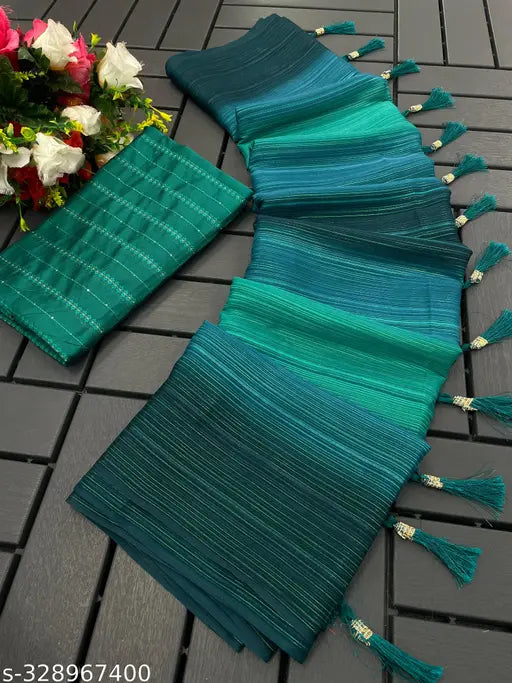 Women's Georgette sari, blue and white color, long design