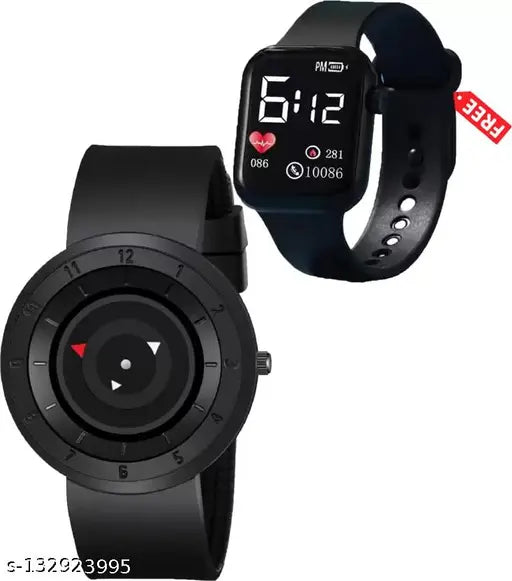 Black and orange smartwatch with a black strap