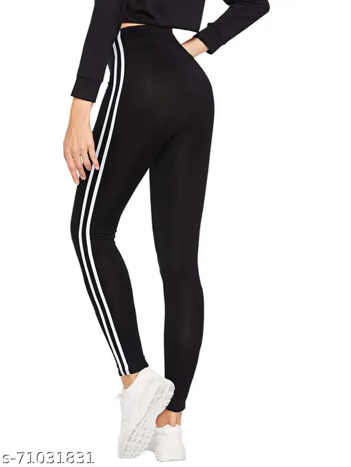Striped cotton lycra yoga tights for women, combopack of 2 - Comfortable and stylish workout gear for girls (Sizes: 28, 30, 32; Made in India)