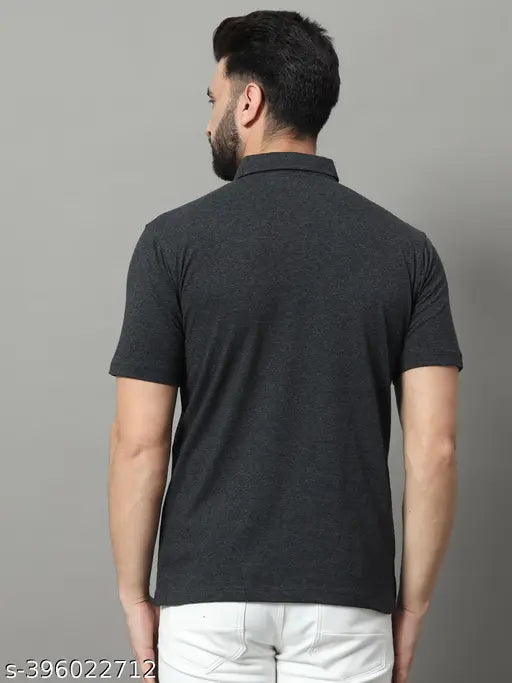 Cotton blend solid polo t-shirt for men, short sleeves, logo on chest. Made in India. (XXL: 46in chest, 29in length; XXXL: 48in chest, 30in length; 4XL: 50in chest, 30in length)