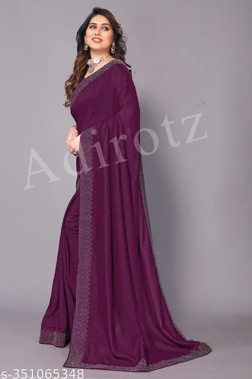 Solid Plain Bollywood Georgette Saree in Vichitra Silk, India-made, versatile styling for any occasion