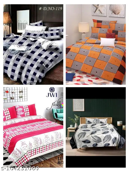 Double bed comforter set, king size, Disha Creations, blue and orange geometric patterns