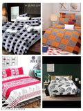 Double bed comforter set, king size, Disha Creations, blue and orange geometric patterns