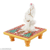 Marble & polyresin Sai Baba Idol with marble Chowki, exudes elegance for Pooja room decor and home decor, crafted in India. (11.5cm x 5.5cm x 5.5cm)