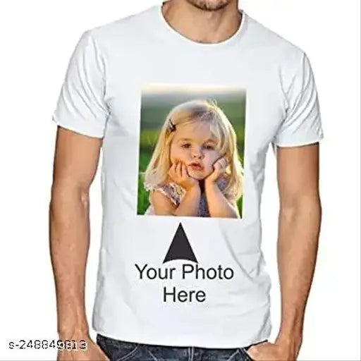 Personalized white polyester T-shirt with high-resolution photo print, short sleeves and A3 size option available
