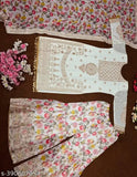 Heavy Faux Georgette Sharara Suit Set, printed three-quarter sleeve Indian kurta and bottomwear in new designer style