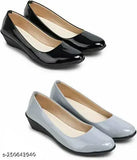 Patent leather women's bellies and ballerina combo, solid pattern, closed back design, available in sizes IND-3 to IND-9 from India