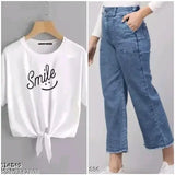 Denim joggers and t-shirts for women & girls, trendy, stylish, unique combination pack 2