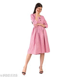 Pink stitched cotton blend frock dress for girls, three-quarter sleeves, printed net pattern