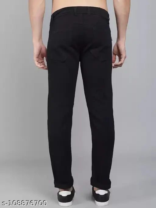 Man Black Denim Solid Jean, dark wash 5-pocket mid-rise, size 28/30/32/34/36, Made in India