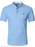 Mens casual wear polycotton Chinese collar t-shirt with short sleeves and printed pattern, size M (38in chest, 27in length)
