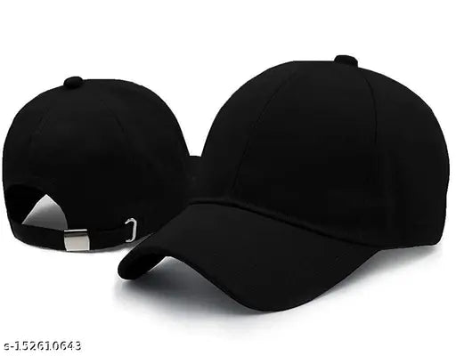 Stylish men's black cotton baseball cap (Pack-1) - Solid design, adjustable fit for sports activities, trending combo pack of 2 caps & arm sleeves from India