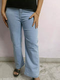 Sky blue denim women's straight fit jeans, comfortable and breathable