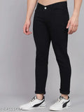 Men's slim fit black solid denim jeans