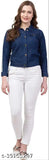 XXL women's denim jacket, cotton fabric, closure button, sophisticated look. Add to your wardrobe for a cool style." (87 characters)