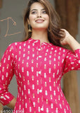 Rayon woman's printed kurta and palazzo set, three-quarter sleeves, India-origin, right side pocket in kurta