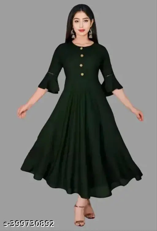 Rayon fancy women's kurti, three-quarter sleeves, solid design, S-XXXL, Indian-made clothing