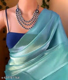 Blue satin saree with silver border