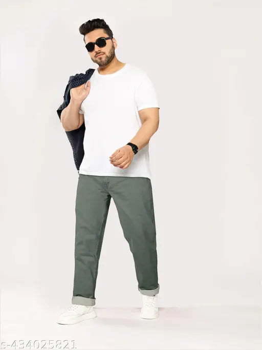 Regular fit olive green men's jeans, cotton material