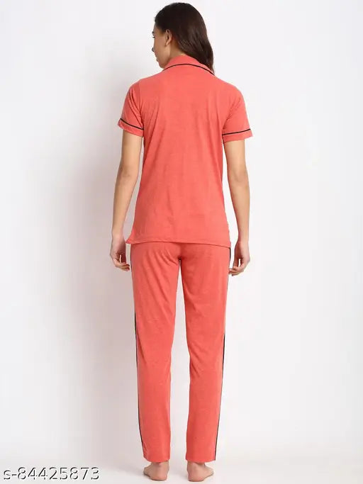 Boston Club women's cotton nightsuit with hosiery fabric, solid-colored sleepwear for ladies at home