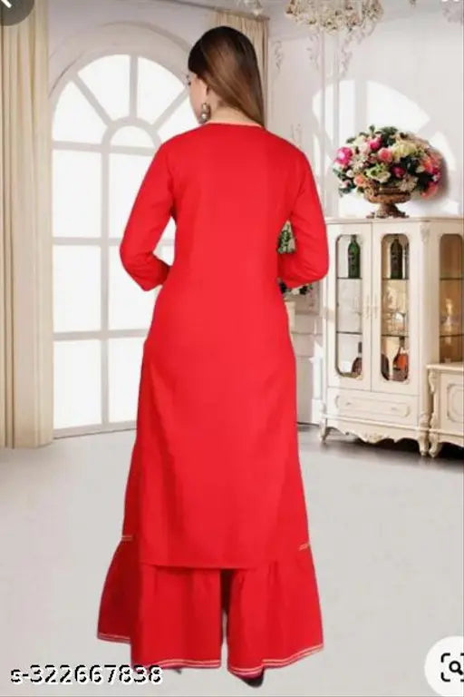 Rayon Solid Net Kurta and Palazzos Set with Hand Mirror Work, attractive festival wear, India
